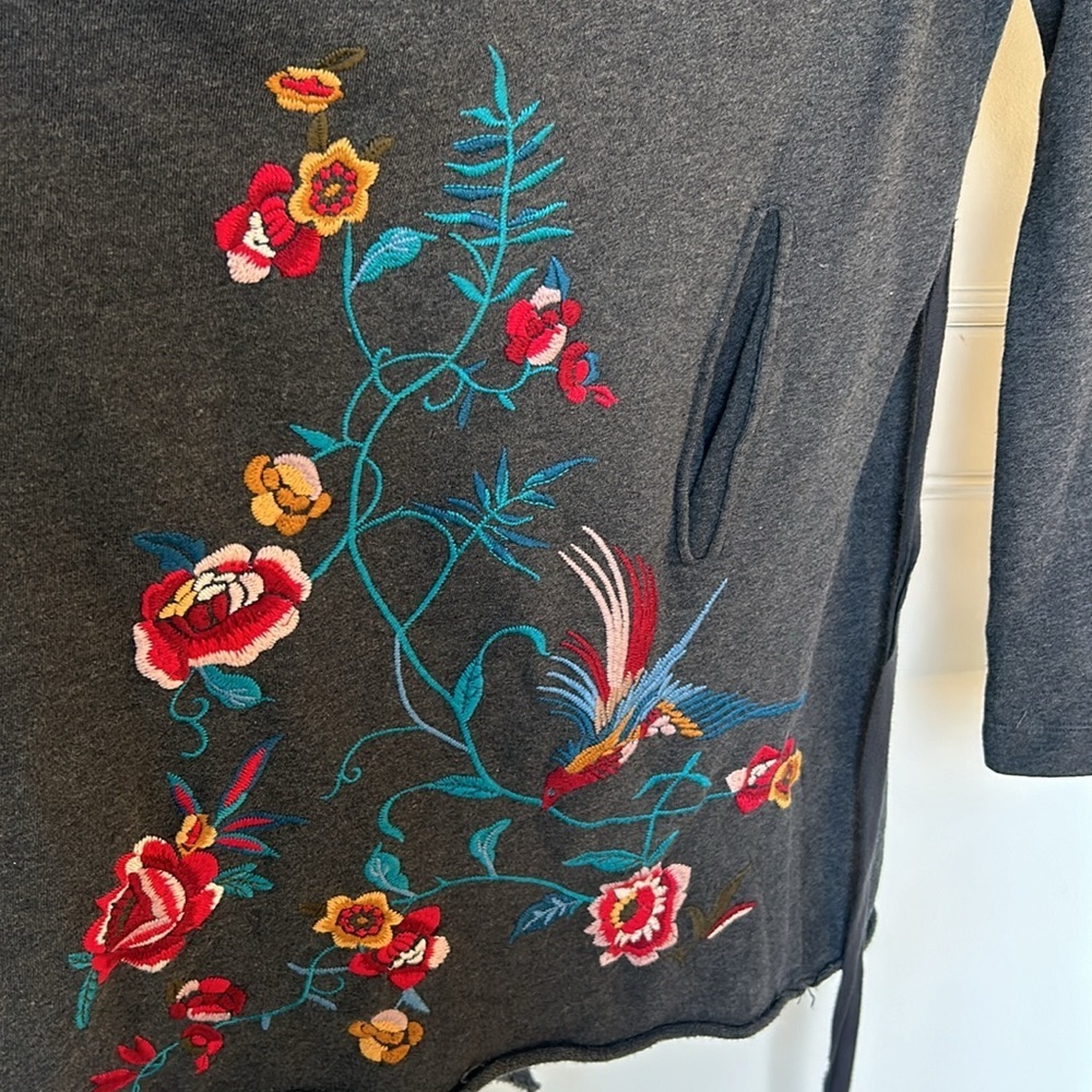 Johnny Was Dark Gray Cardigan with Colorful Embroidery - Picture 4 of 16